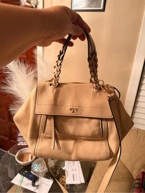 Tory Burch Tan Pebbled Leather Satchel with Braided Handles